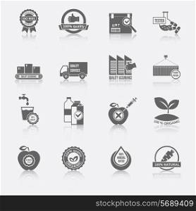 Quality control certified quality checklist test services organic icons black set isolated vector illustration