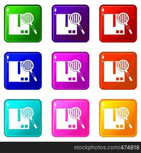 Quality control icons of 9 color set isolated vector illustration. Quality control icons 9 set
