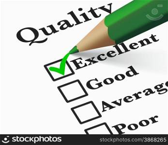 Quality control survey business products and customer service checklist with excellent word checked with a green check mark EPS 10 vector illustration.
