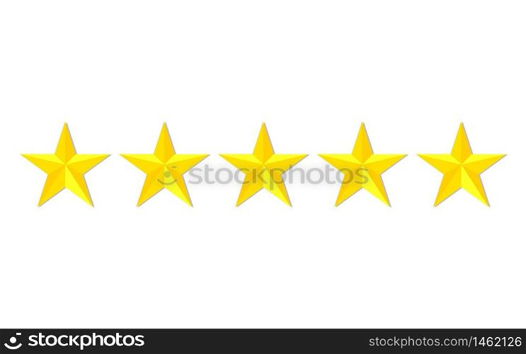 Quality stars rating. Customer review with gold star icon. 5 stars assessment of customer in flat style. Feedback concept. Quality rank. Appraisal, level rank. Positive review. vector isolated eps10. Quality stars rating. Customer review with gold star icon. 5 stars assessment of customer in flat style. Feedback concept. Quality rank. Appraisal, level rank. Positive review. vector isolated