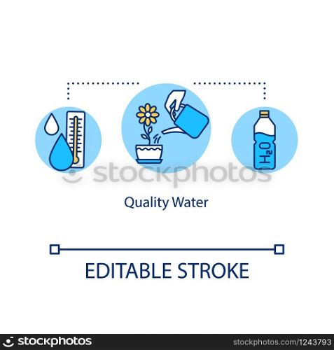 Quality water concept icon. Houseplant care. Soil humidity. Moisturizing, hydrating. Plant watering idea thin line illustration. Vector isolated outline RGB color drawing. Editable stroke