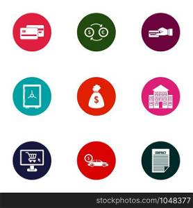 Quantity of money icons set. Flat set of 9 quantity of money vector icons for web isolated on white background. Quantity of money icons set, flat style