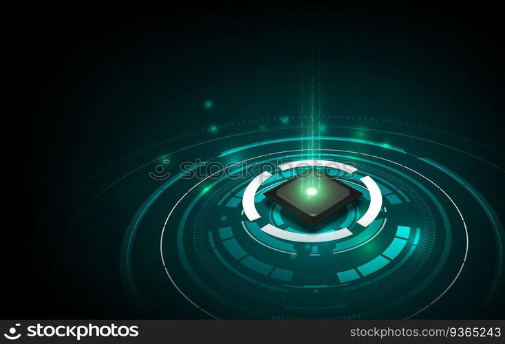 Quantum computer, large data processing, database concept.CPU isometric banner. Central Computer Processors CPU concept.Digital chip Futuristic microchip processor