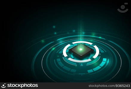 Quantum computer, large data processing, database concept.CPU isometric banner. Central Computer Processors CPU concept.Digital chip Futuristic microchip processor