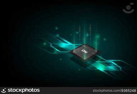 Quantum computer, large data processing, database concept.CPU isometric banner. Central Computer Processors CPU concept.Digital chip Futuristic microchip processor