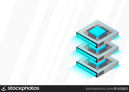 Quantum computer, large data processing, server room, artificial intelligence, data base concept, the microprocessor isometric vector