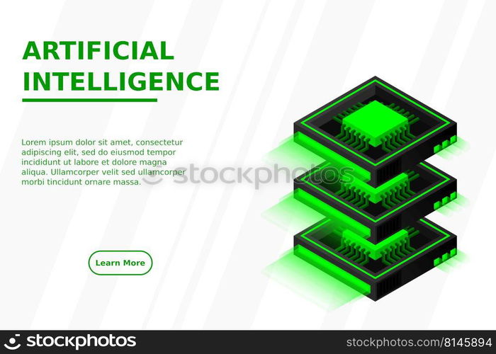 Quantum computer, large data processing, server room, artificial intelligence, data base concept, the microprocessor isometric vector