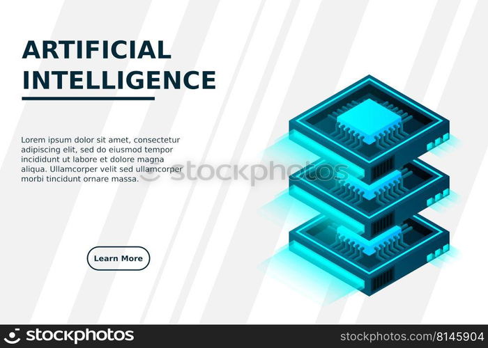 Quantum computer, large data processing, server room, artificial intelligence, data base concept, the microprocessor isometric vector