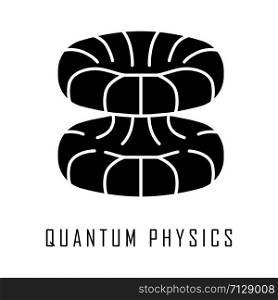 Quantum physics glyph icon. Nuclear energy phenomenon. Futuristic nanotechology. Quantum mechanics theoretical model. Nuclear fusion. Silhouette symbol. Negative space. Vector isolated illustration