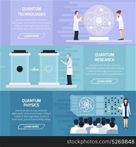 Quantum Physics Horizontal Banners . Quantum physics horizontal banners set as illustrative material for description of technological and learning processes flat vector Illustration