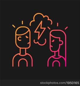 Quarreling couple gradient vector icon for dark theme.Angry girlfriend and boyfriend. Partners shouting at each other. Thin line color symbol. Modern style pictogram. Vector isolated outline drawing. Quarreling couple gradient vector icon for dark theme