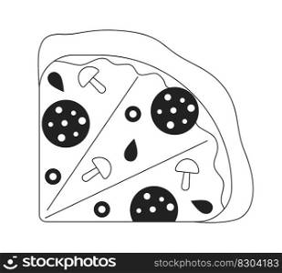 Quarter of pizza monochromatic flat vector object. Tasty homemade snack. Fast food. Pizzeria menu. Editable thin line icon on white. Simple bw cartoon spot image for web graphic design, animation. Quarter of pizza monochromatic flat vector object