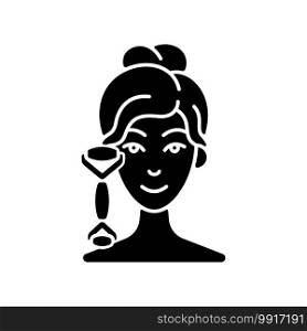 Quartz facial roller black glyph icon. Reducing inflammation. Promoting wound healing. Preventing puffiness, wrinkles. Silhouette symbol on white space. Vector isolated illustration. Quartz facial roller black glyph icon