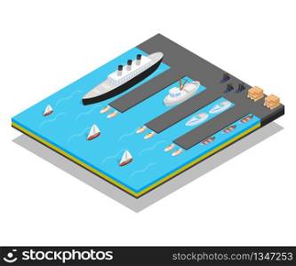 Quay concept banner. Isometric banner of quay vector concept for web, giftcard and postcard. Quay concept banner, isometric style