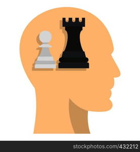 Queen and pawn chess inside human head icon flat isolated on white background vector illustration. Queen and pawn chess inside human head icon