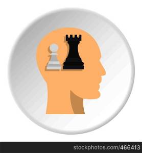 Queen and pawn chess inside human head icon in flat circle isolated on white background vector illustration for web. Queen and pawn chess inside human head icon circle
