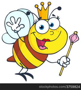 Queen Bee Cartoon Character Waving For Greeting