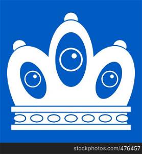 Queen crown icon white isolated on blue background vector illustration. Queen crown icon white