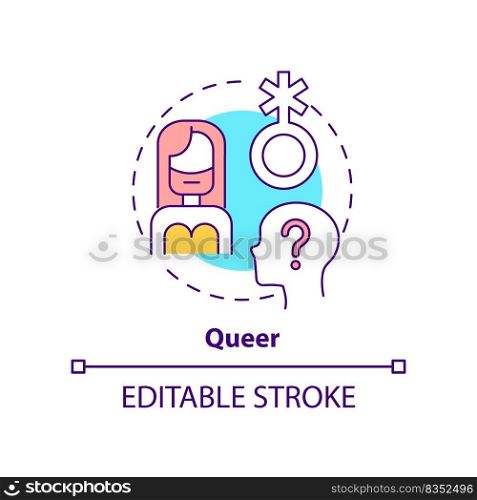 Queer concept icon. Questioning. Specific sexual identity. LGBT community member abstract idea thin line illustration. Isolated outline drawing. Editable stroke. Arial, Myriad Pro-Bold fonts used. Queer concept icon