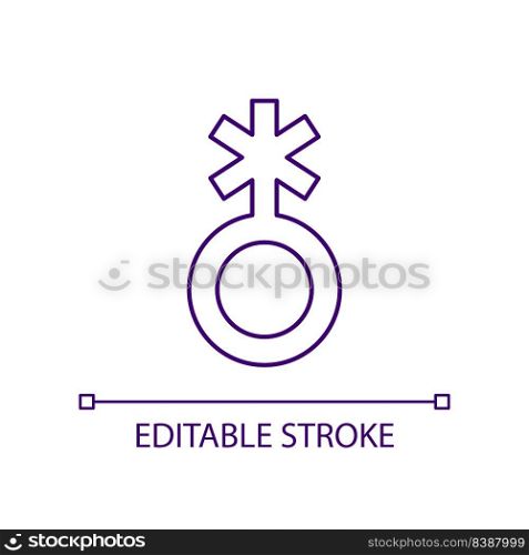 Queer symbol RGB color icon. Gender identity and expression. Sexual orientation. LGBTQ community Isolated vector illustration. Simple filled line drawing. Editable stroke. Arial font used. Queer symbol RGB color icon