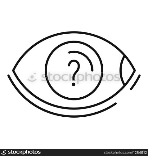 Quest eye question icon. Outline quest eye question vector icon for web design isolated on white background. Quest eye question icon, outline style