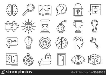 Quest icons set. Outline set of quest vector icons for web design isolated on white background. Quest icons set, outline style