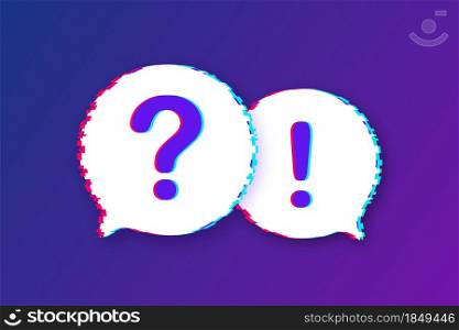 Question and Answer banner. Glitch icon. Megaphone banner. Web design. Vector stock illustration. Question and Answer banner. Glitch icon. Megaphone banner. Web design. Vector stock illustration.