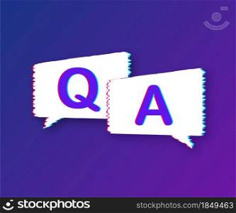 Question and Answer banner. Glitch icon. Megaphone banner. Web design. Vector stock illustration. Question and Answer banner. Glitch icon. Megaphone banner. Web design. Vector stock illustration.