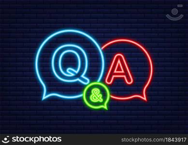 Question and Answer Bubble Chat. Neon icon. Vector stock illustration. Question and Answer Bubble Chat. Neon icon. Vector stock illustration.