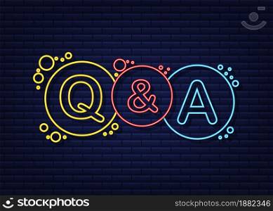 Question and Answer Bubble Chat on dark background. Neon icon. Vector stock illustration. Question and Answer Bubble Chat on dark background. Neon icon. Vector stock illustration.