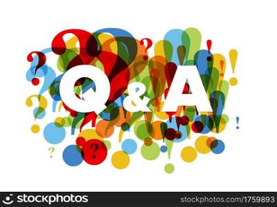Question and Answers concept illustration template with big Q and A letters - frequentaly qustions and answers section icon, header image made from question and exclamation mark. Question and Answers concept illustration template