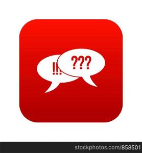 Question and exclamation speech bubbles in simple style isolated on white background vector illustration. Question and exclamation icon digital red