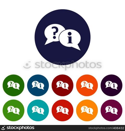 Question and exclamation speech bubbles set icons in different colors isolated on white background. Question and exclamation speech bubbles set icons