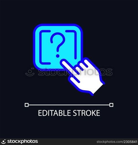 Question button RGB color icon for dark theme. Request to technical support. Looking of problem solving. Simple filled line drawing on night mode background. Editable stroke. Arial font used. Question button RGB color icon for dark theme