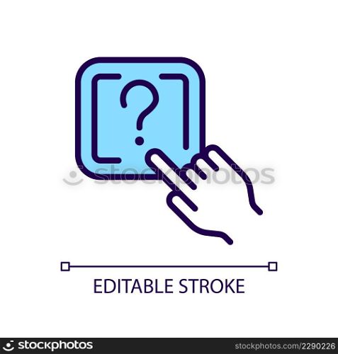 Question button RGB color icon. Request to technical support. Looking of problem solving. Isolated vector illustration. Simple filled line drawing. Editable stroke. Arial font used. Question button RGB color icon