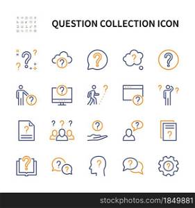 Question collection vector linear colored icons set. Wonder. Contains icons as puzzle, unknown, mystery, confused man, question mark and more. Isolated question icon for websites and mobile.. Question collection vector linear colored icons set. Wonder. Isolated collection of question icon for websites. Editable Stroke.