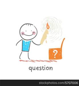 question. Fun cartoon style illustration. The situation of life.