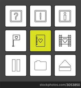 question mark , error , love , flag , heart , pause , folder , up , icon, vector, design, flat, collection, style, creative, icons