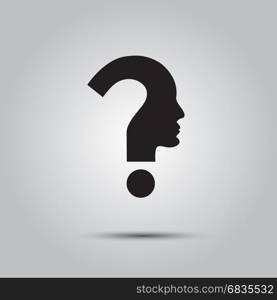 Question mark human head symbol. Human face with question mark. Illustration on white