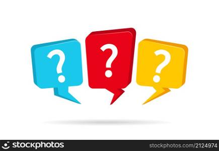 Question mark. Icon of question mark in box. Bubble with ask. Logo for chat, faq, help and speech. Sign of think for quiz, poll and questionnaire. Vector illustration.
