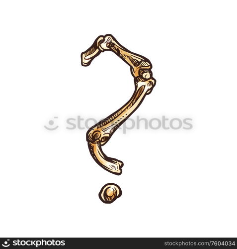 Question mark of bones isolated punctuation symbol. Vector Halloween interrogation query sign. Punctuation mark of bones isolated question sign