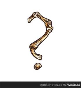 Question mark of bones isolated punctuation symbol. Vector Halloween interrogation query sign. Punctuation mark of bones isolated question sign