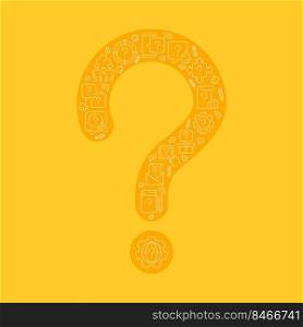 Question mark pixel perfect shaped concept filled with editable linear icons. Uncertainty and doubt. Simple thin line symbols composition on orange background. Vector outline drawing. Question mark pixel perfect shaped concept filled with editable linear icons