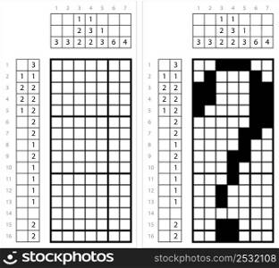 Question Mark Symbol Nonogram Pixel Art, ?, Interrogation Point, Query, Eroteme, Punctuation Mark Vector Art Illustration, Logic Puzzle Game Griddlers, Pic-A-Pix, Picture Paint By Numbers, Picross