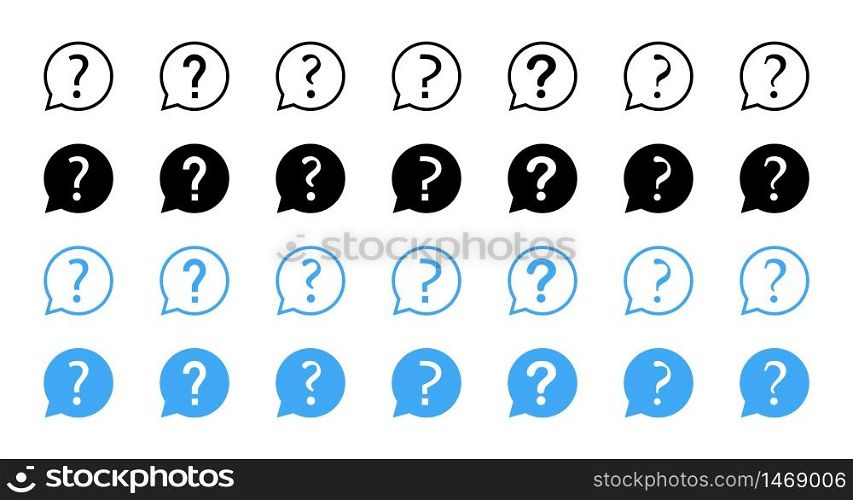 Question vector icons collection. Question with speech bubbles, isolated. Ask icons. Question mark set of. Vector illustration