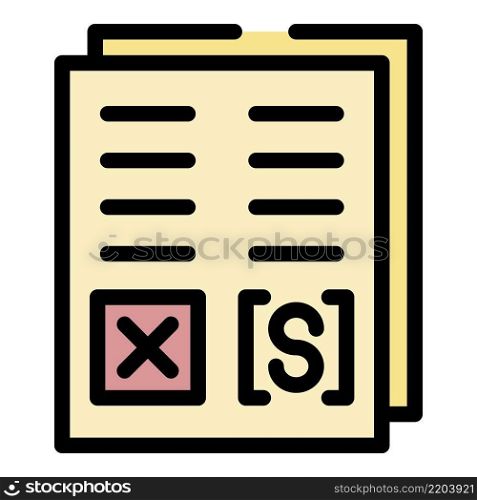 Questionary paper icon. Outline questionary paper vector icon color flat isolated. Questionary paper icon color outline vector