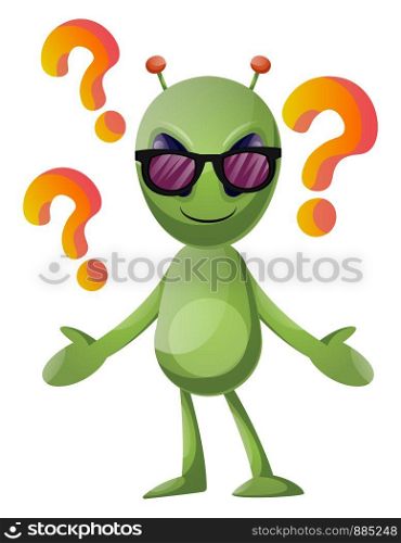Questioning alien, illustration, vector on white background.
