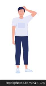 Questioning semi flat color vector character. Standing figure. Full body person on white. Pensive and doubtful man simple cartoon style illustration for web graphic design and animation. Questioning semi flat color vector character