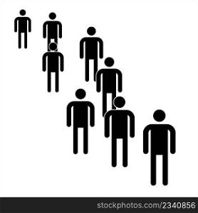 Queue Icon, Sequence, Line Of People Awaiting Their Turn To Be Attended, Proceed Or Waiting For Something Vector Art Illustration