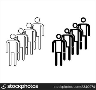 Queue Icon, Sequence, Line Of People Awaiting Their Turn To Be Attended, Proceed Or Waiting For Something Vector Art Illustration